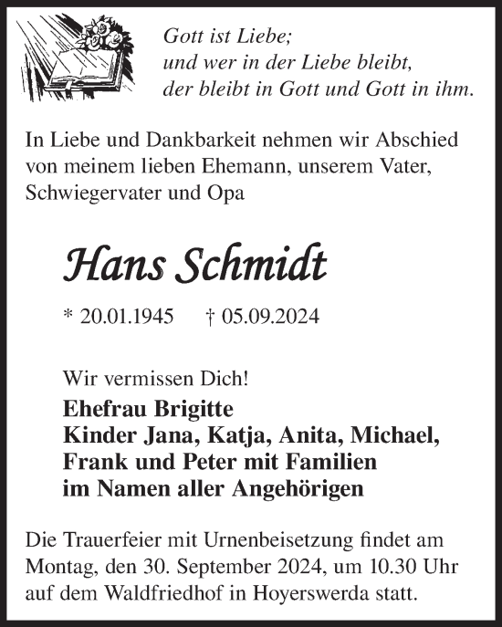 Traueranzeige von Hans Schmidt von WochenKurier