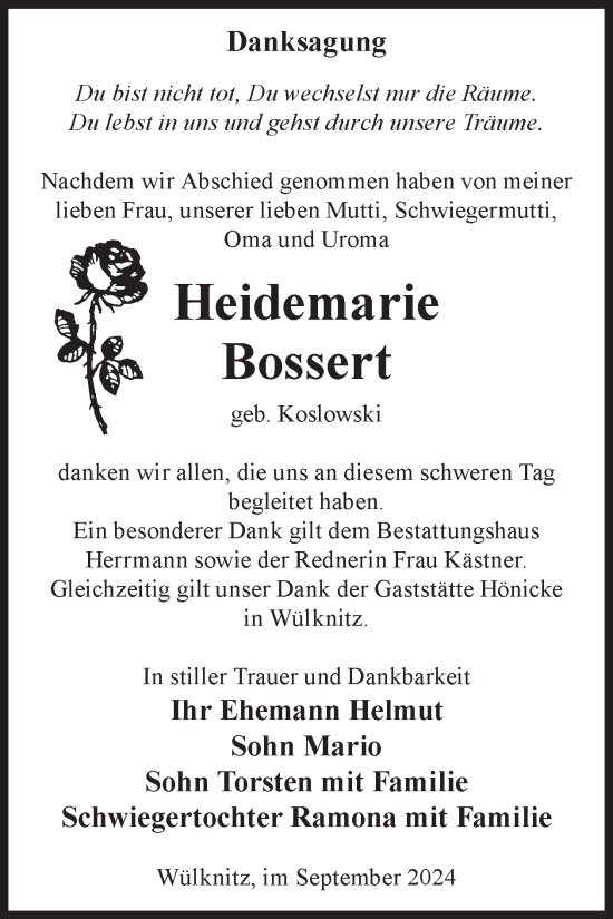 Traueranzeige von Heidemarie Bossert von WochenKurier