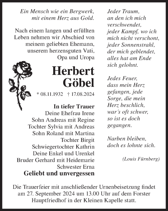 Traueranzeige von Herbert Göbel von WochenKurier