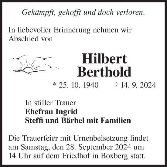 Traueranzeige von Hilbert Berthold von WochenKurier