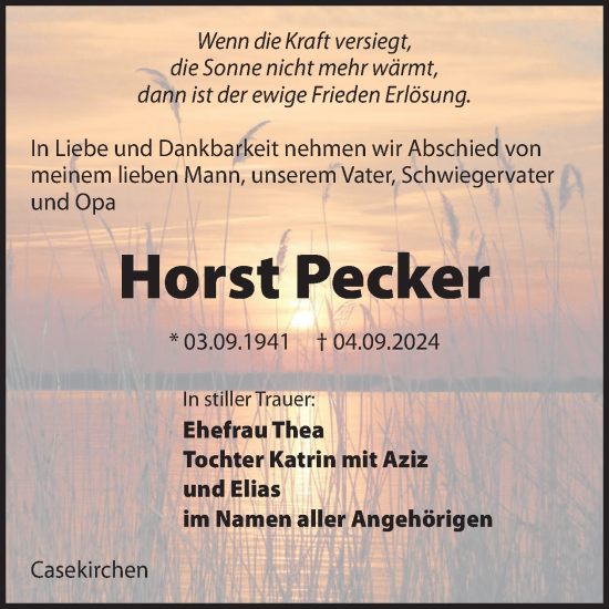 Traueranzeige von Horst Pecker von WochenKurier