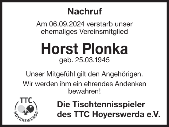 Traueranzeige von Horst Plonka von WochenKurier