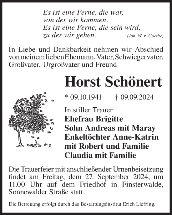 Traueranzeige von Horst Schönert von WochenKurier