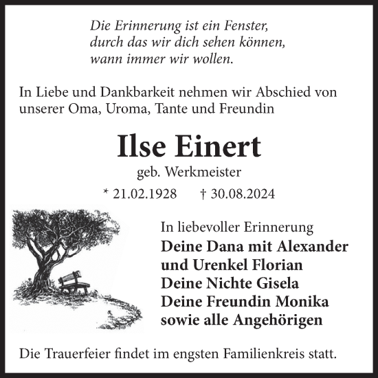 Traueranzeige von Ilse Einert von WochenKurier