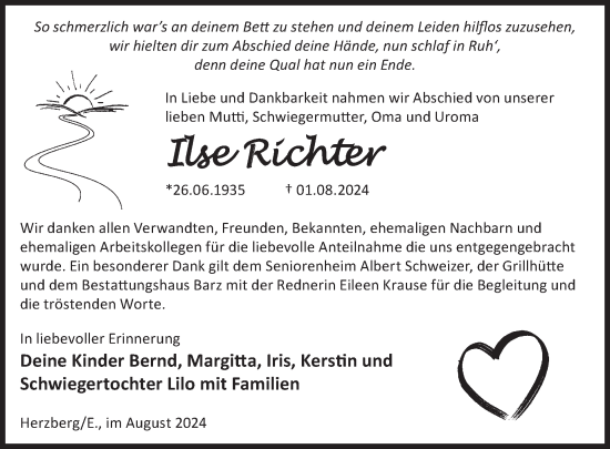 Traueranzeige von Ilse Richter von WochenKurier