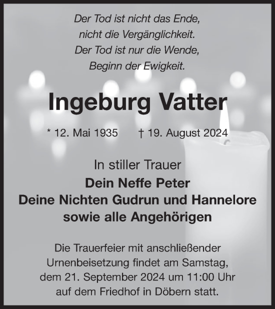 Traueranzeige von Ingeburg Vatter von WochenKurier