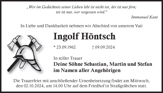 Traueranzeige von Ingolf Höntsch von WochenKurier