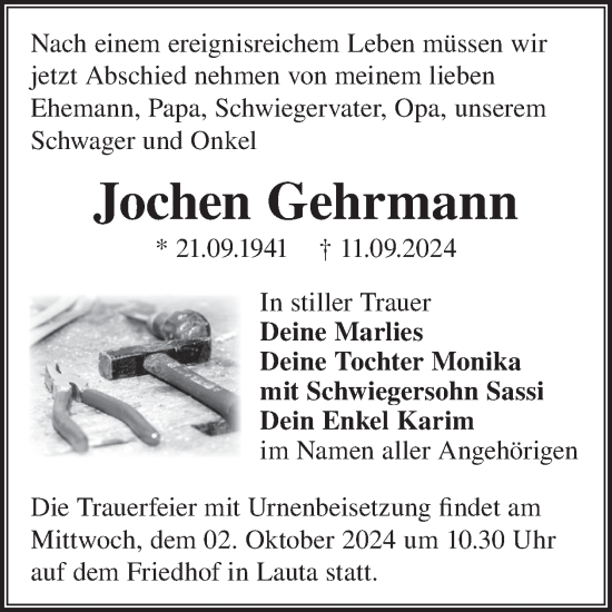 Traueranzeige von Jochen Gehrmann von WochenKurier