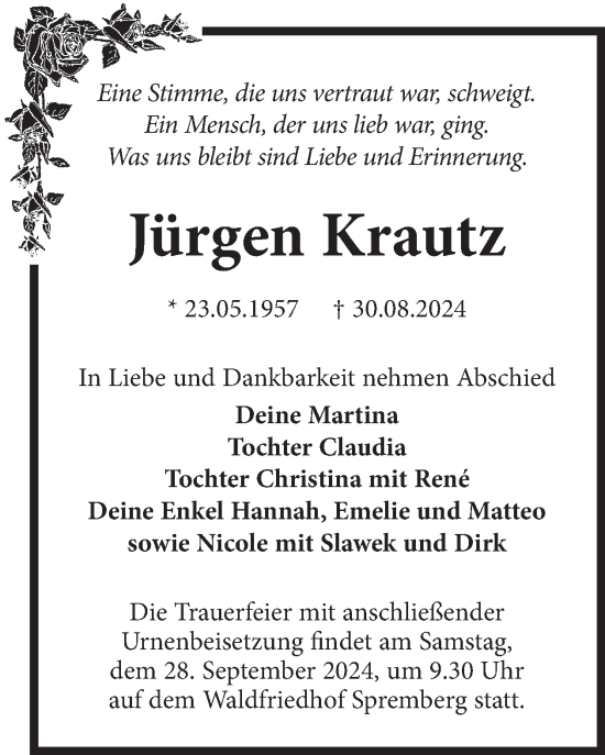 Traueranzeige von Jürgen Krautz von WochenKurier