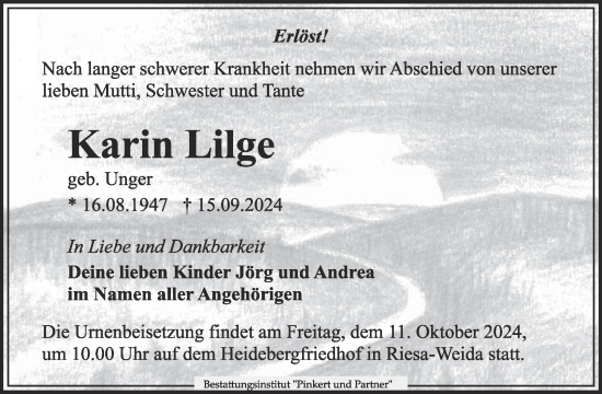 Traueranzeige von Karin Lilge von WochenKurier