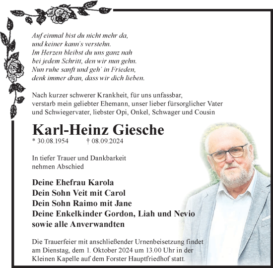 Traueranzeige von Karl-Heinz Giesche von WochenKurier