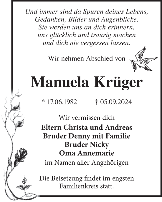 Traueranzeige von Manuela Krüger von WochenKurier