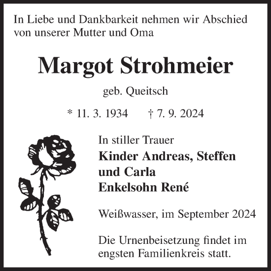 Traueranzeige von Margot Strohmeier von WochenKurier