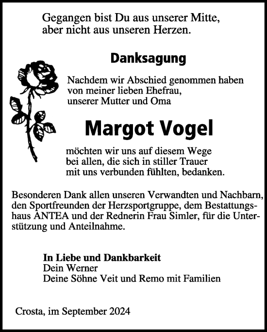 Traueranzeige von Margot Vogel von WochenKurier