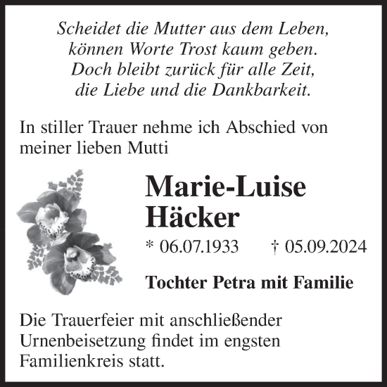 Traueranzeige von Marie-Luise Häcker von WochenKurier