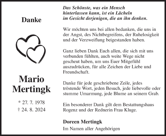 Traueranzeige von Mario Mertingk von WochenKurier