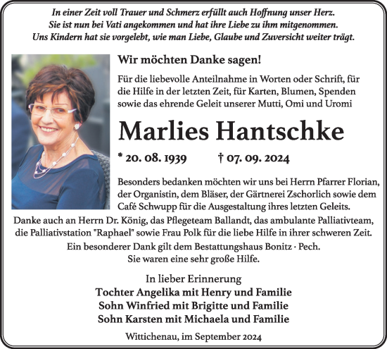 Traueranzeige von Marlies Hantschke von WochenKurier