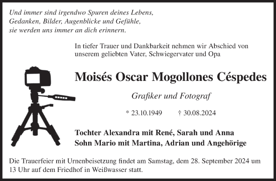 Traueranzeige von Moisés Oscar Mogollones Céspedes von WochenKurier