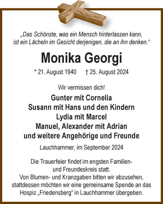 Traueranzeige von Monika Georgi von WochenKurier