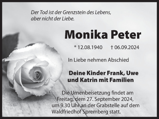 Traueranzeige von Monika Peter von WochenKurier