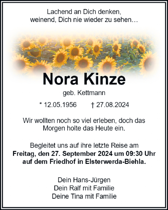 Traueranzeige von Nora Kinze von WochenKurier