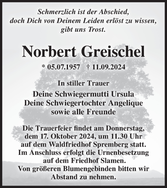 Traueranzeige von Norbert Greischel von WochenKurier