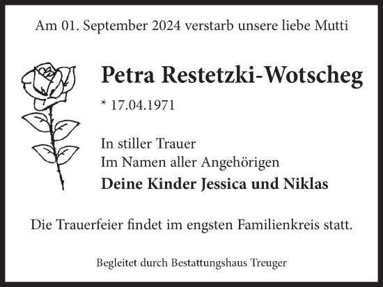 Traueranzeige von Petra Restetzki-Wotscheg von WochenKurier