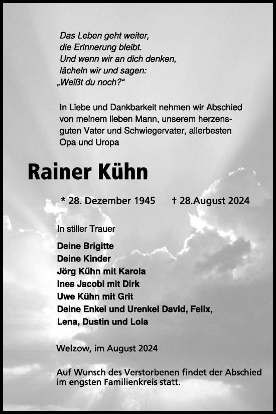 Traueranzeige von Rainer Kühn von WochenKurier