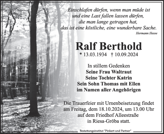 Traueranzeige von Ralf Berthold von WochenKurier