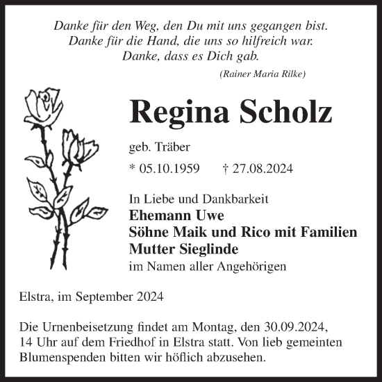 Traueranzeige von Regina Scholz von WochenKurier