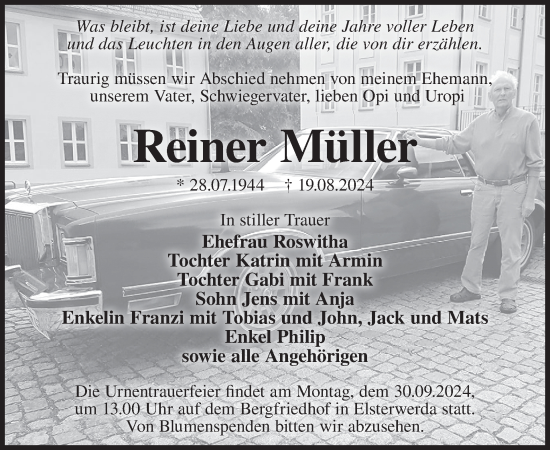 Traueranzeige von Reiner Müller von WochenKurier