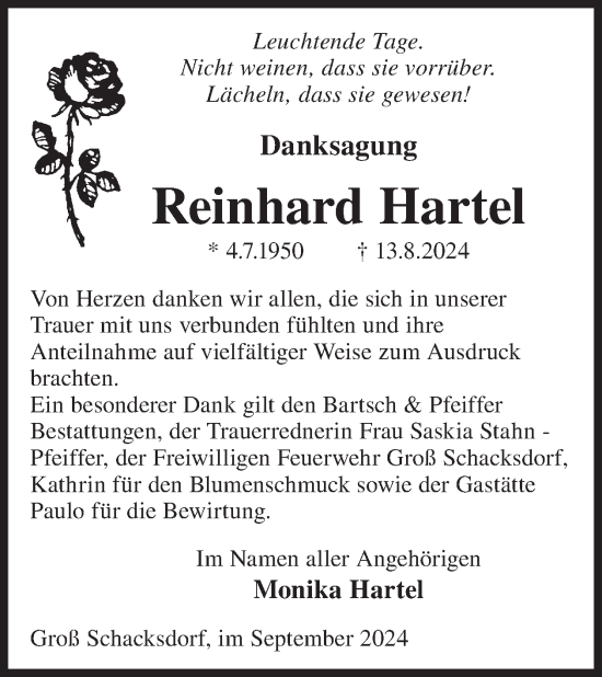 Traueranzeige von Reinhard Harte von WochenKurier