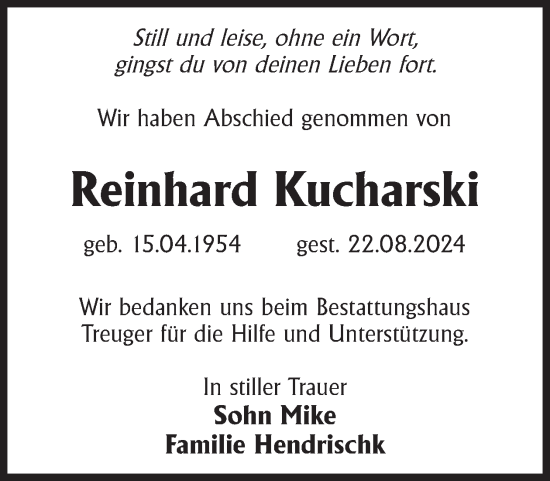 Traueranzeige von Reinhard Kucharski von WochenKurier