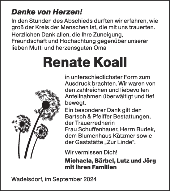 Traueranzeige von Renate Koall von WochenKurier