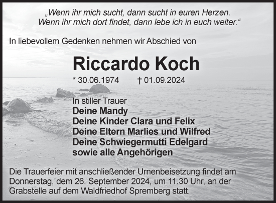 Traueranzeige von Riccardo Koch von WochenKurier