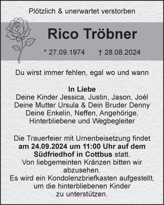 Traueranzeige von Rico Tröbner von WochenKurier