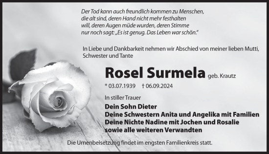 Traueranzeige von Rosel Surmela von WochenKurier