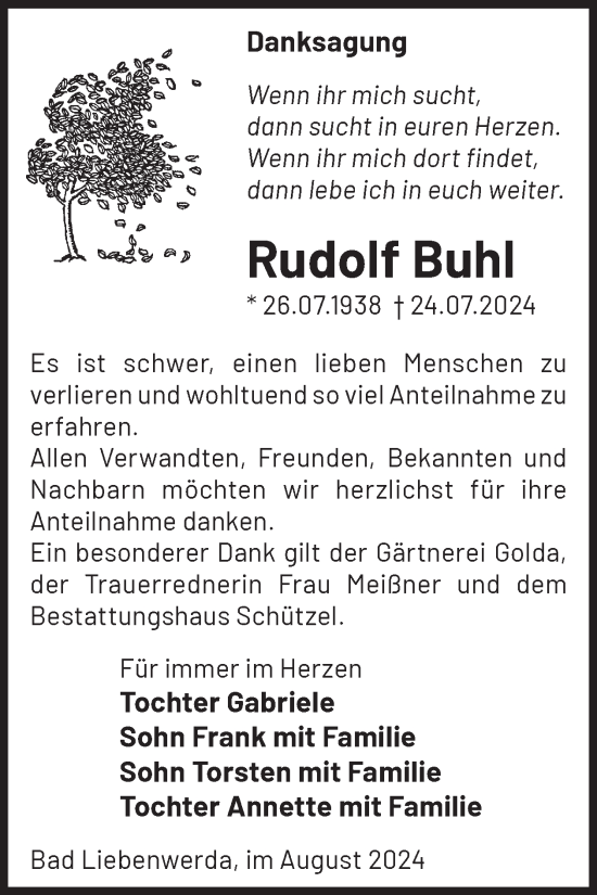 Traueranzeige von Rudolf Buhl von WochenKurier