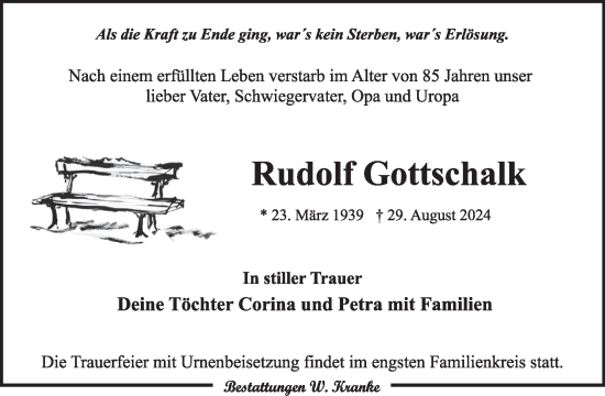 Traueranzeige von Rudolf Gottschalk von WochenKurier