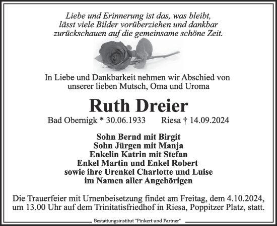 Traueranzeige von Ruth Dreier von WochenKurier