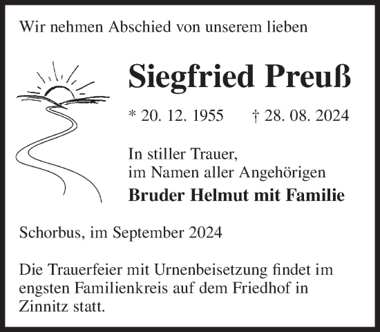 Traueranzeige von Siegfried Preuß von WochenKurier