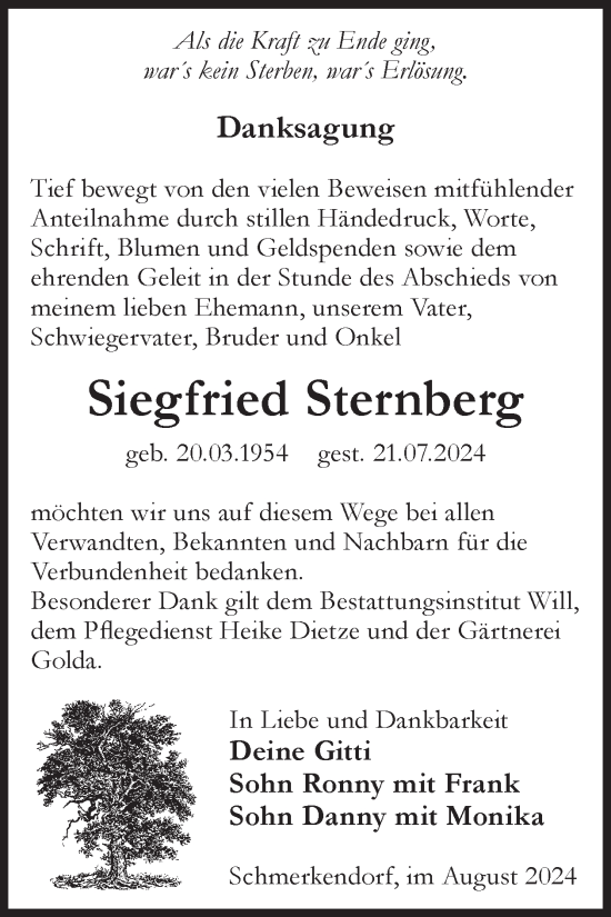 Traueranzeige von Siegfried Sternberg von WochenKurier