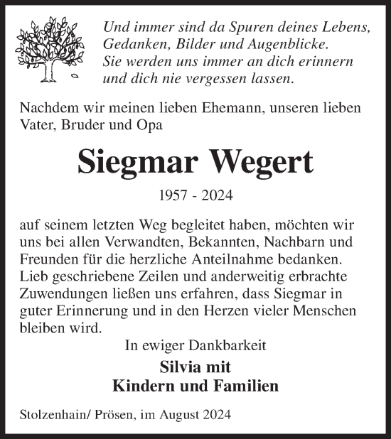 Traueranzeige von Siegmar Wegert von WochenKurier