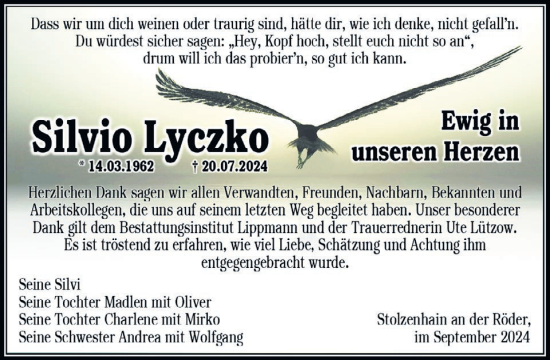 Traueranzeige von Silvio Lyczko von WochenKurier