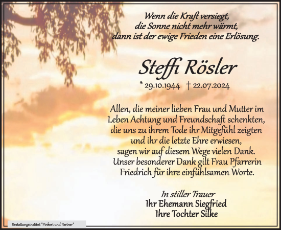 Traueranzeige von Steffi Rösler von WochenKurier