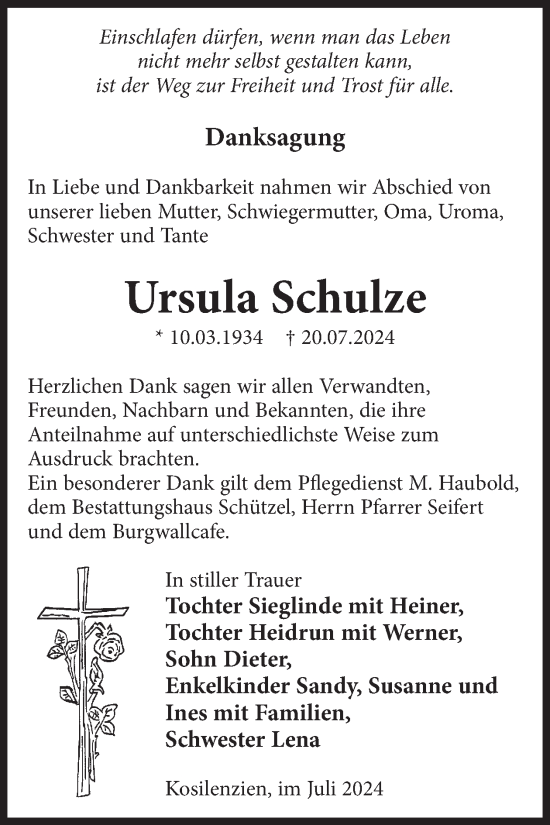 Traueranzeige von Ursula Schulze von WochenKurier