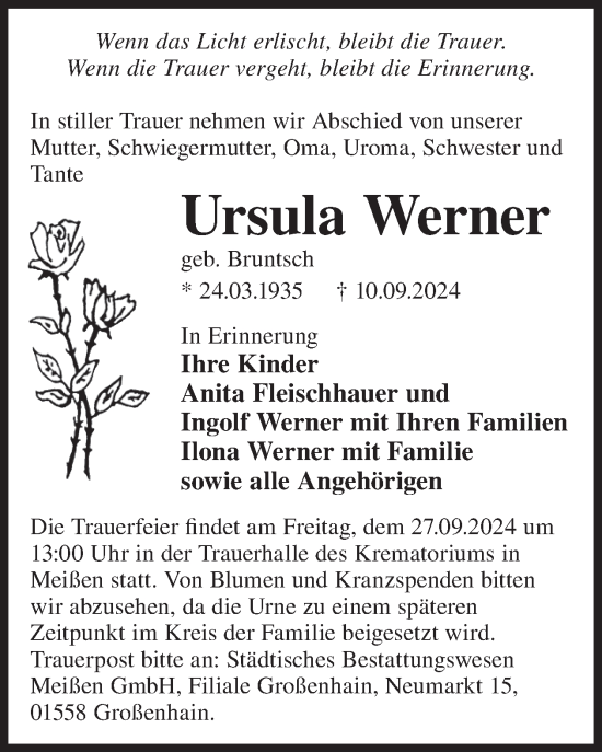 Traueranzeige von Ursula Werner von WochenKurier