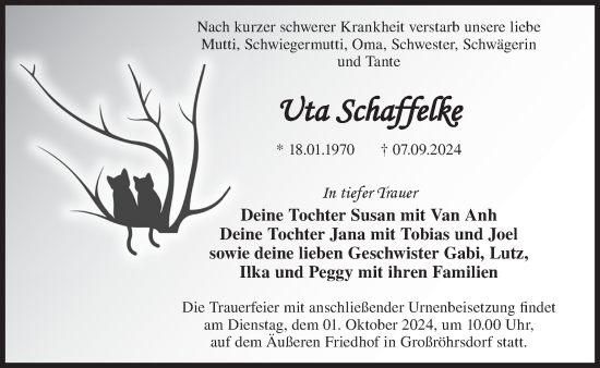 Traueranzeige von Uta Schaffelke von WochenKurier