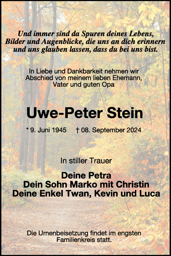 Traueranzeige von Uwe-Peter Stein von WochenKurier