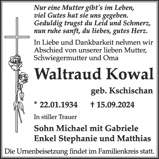 Traueranzeige von Waltraud Kowal von WochenKurier